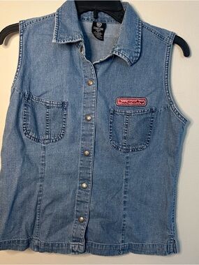 Vintage 90s Tweety Bird Denim Vest Looney Tunes Embroidered Warner Bros Retro